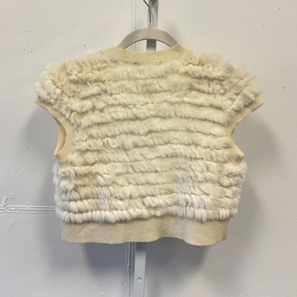 BCBGMAXAZRIA Rabbit Fur Wool Knit Shrug Vest Bolero Cream Ivory FUE40607 Medium